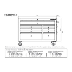 52-Inch 9-Drawer Mobile Workbench with Adjustable Height Wood Top, Heavy Duty Rolling Tool Cabinet