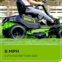60V Cordless Riding Lawn Mower with Six Batteries and Wall Charger