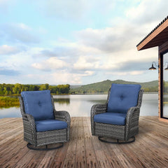 Wicker Rattan Swivel Patio Wicker Chairs (Set of 2)