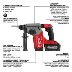Milwaukee 2912-22 M18 FUEL 18V 1" SDS Plus Brushless Rotary Hammer Kit