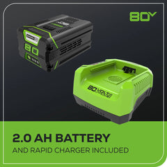 80V Cordless Pole Saw with 14-Foot Reach, 2.0Ah Battery and Charger