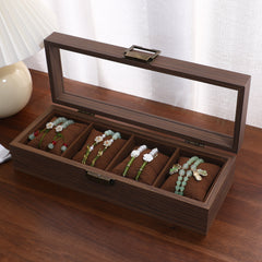 Vintage Wood Grain Black Walnut Leather Watch & Jewelry Box