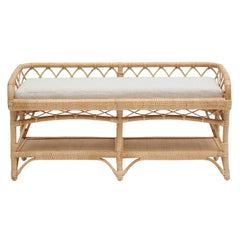 Natural Rattan Bench with Cream Cushion