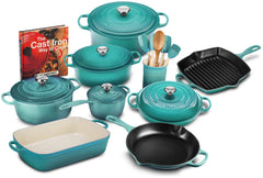20-piece Signature Cast Iron Cookware Set,10.25′′ Skillet,1.75-quart Saucepan with Lid