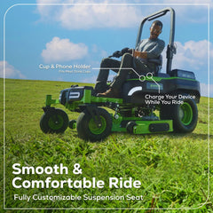 60V Electric Riding Lawn Mower with 6 Batteries and Wall Charger