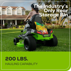 60V Cordless Riding Lawn Mower with Six Batteries and Wall Charger