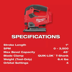 Milwaukee 2737-20 M18 FUEL 18V Cordless D-Handle Jig Saw - Bare Tool