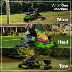 60V Cordless Riding Lawn Mower with Four Batteries and Wall Charger