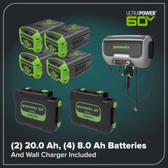 60V Cordless Zero Turn Riding Lawn Mower with 6 Batteries and Charger