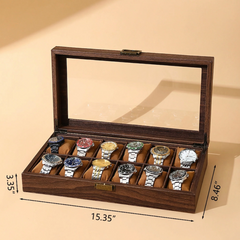 Vintage Wood Grain Black Walnut Leather Watch & Jewelry Box