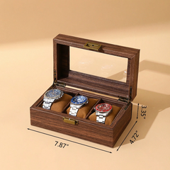 Vintage Wood Grain Black Walnut Leather Watch & Jewelry Box