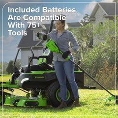 60V Cordless Zero Turn Riding Lawn Mower with 6 Batteries and Charger