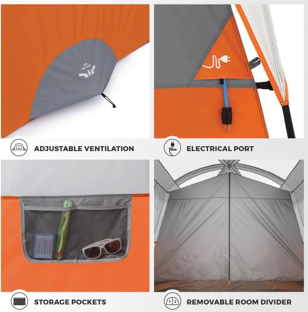Straight Wall Cabin Tents | 10 Person / 11 Person / 12 Person Large Multi Room Family Tents for Car Camping & Outdoor Adventures