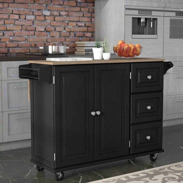 Kuhnhenn 53.5'' Wide Rolling Kitchen Cart with Solid Wood Top