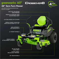 80V Cordless Riding Lawn Mower 42-Inch Deck with Six Batteries and Turbo Chargers