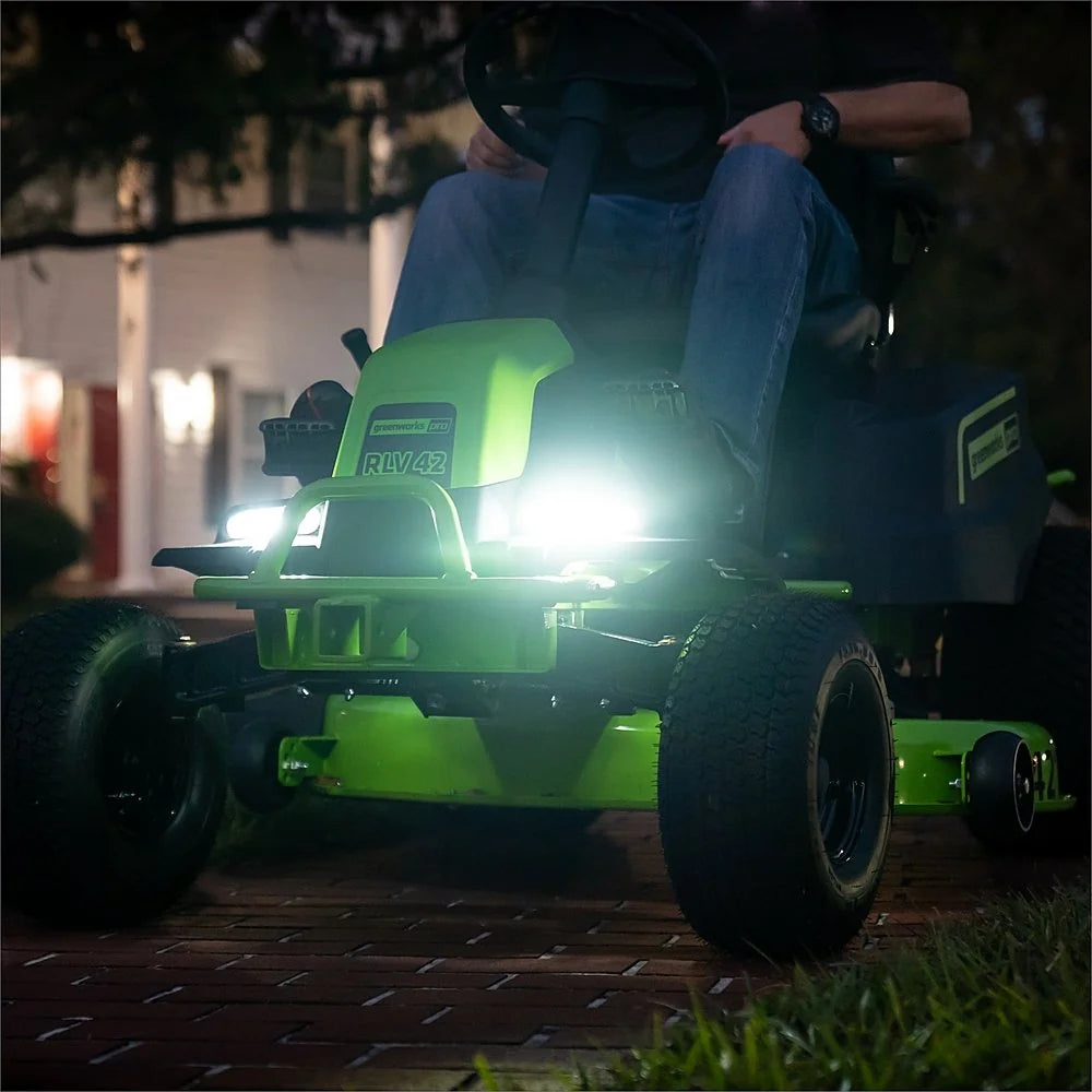 80V Cordless Riding Lawn Mower with Six Batteries and Dual-Port Turbo Chargers