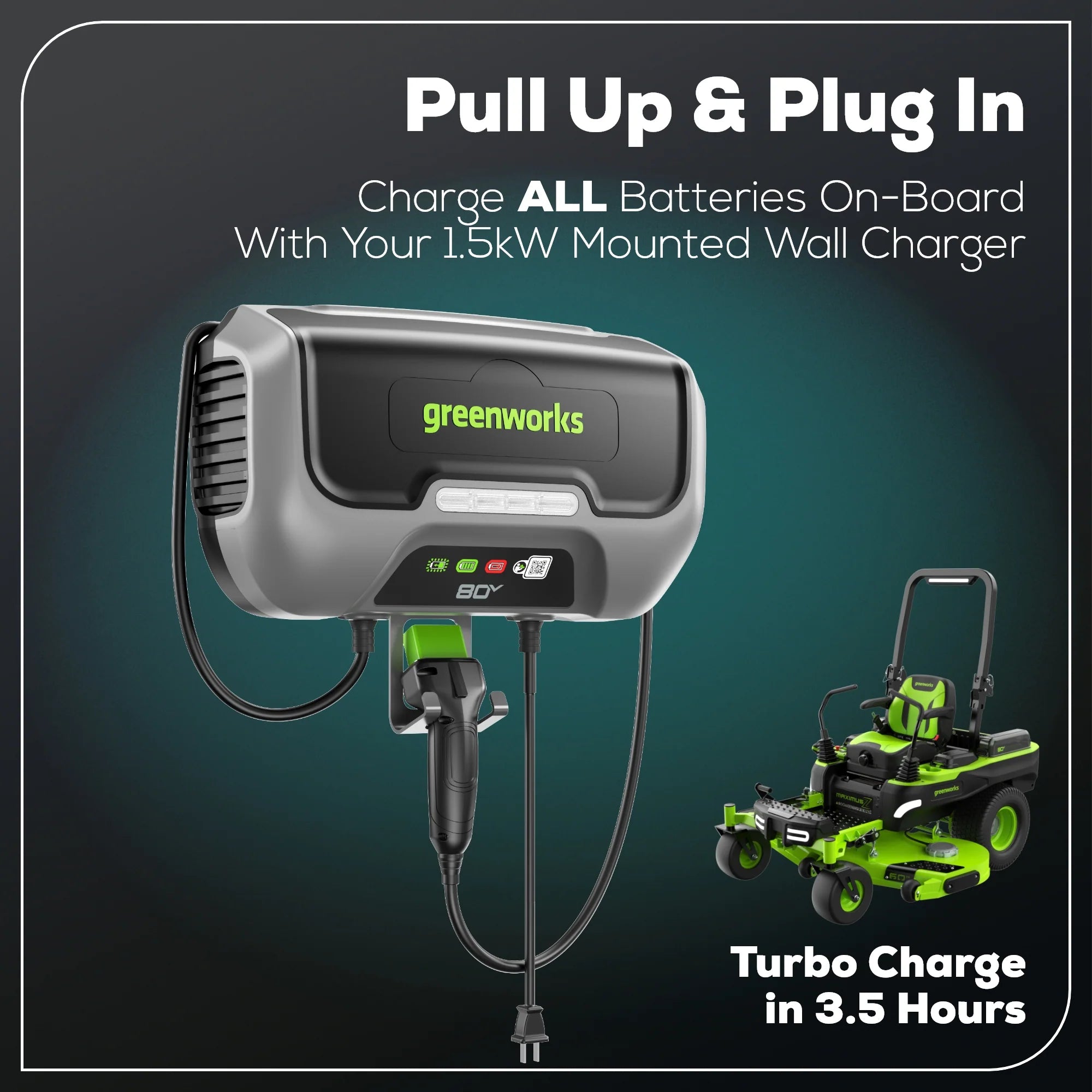 80V Cordless Electric Riding Lawn Mower with 6 Batteries and Wall Charger