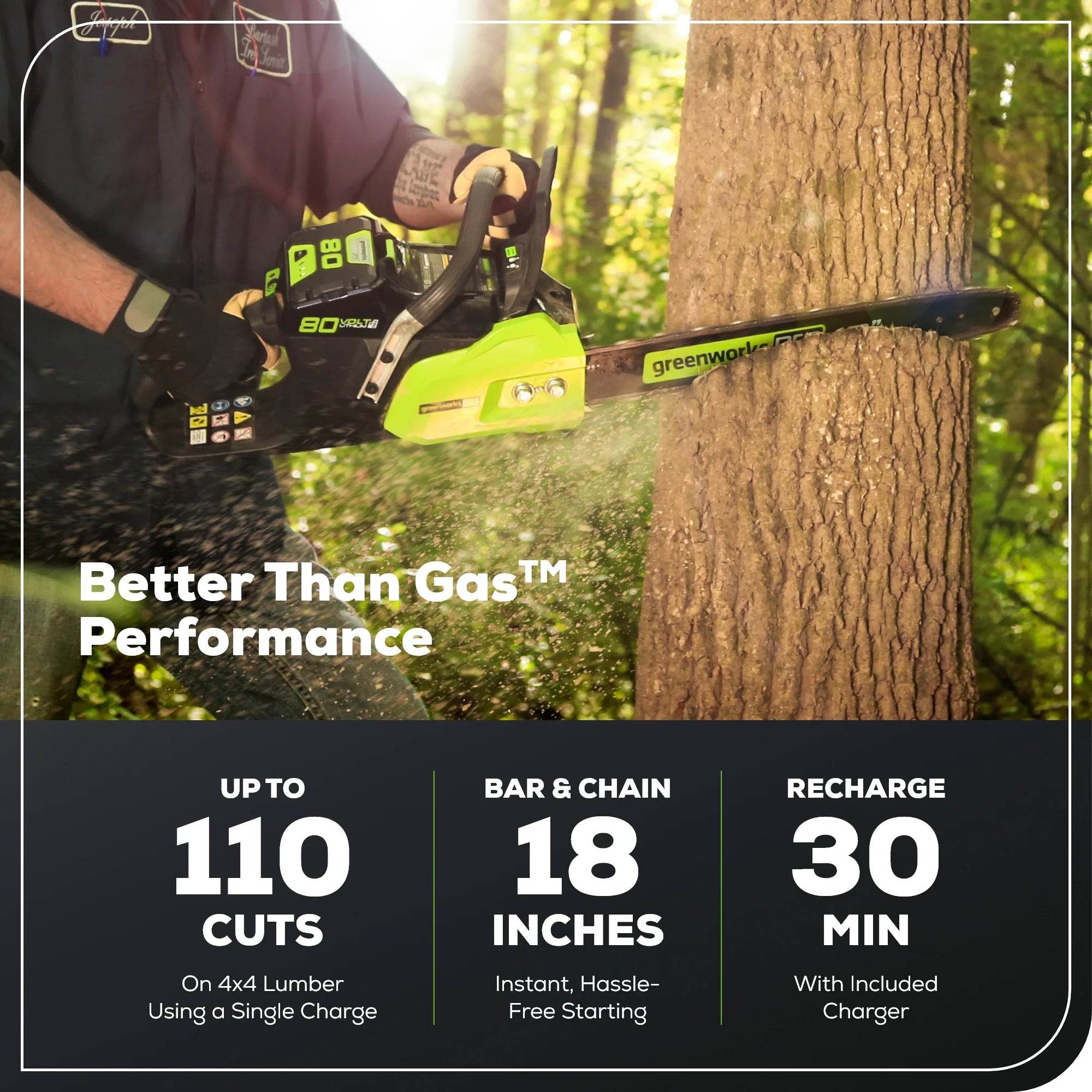 80V Cordless Chainsaw 18-Inch with Battery and Charger