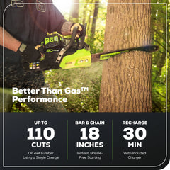 80V Cordless Chainsaw 18-Inch with Battery and Charger
