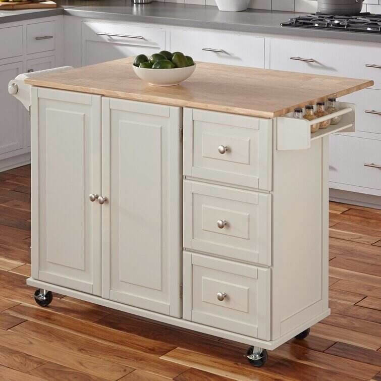 Kuhnhenn 53.5'' Wide Rolling Kitchen Cart with Solid Wood Top