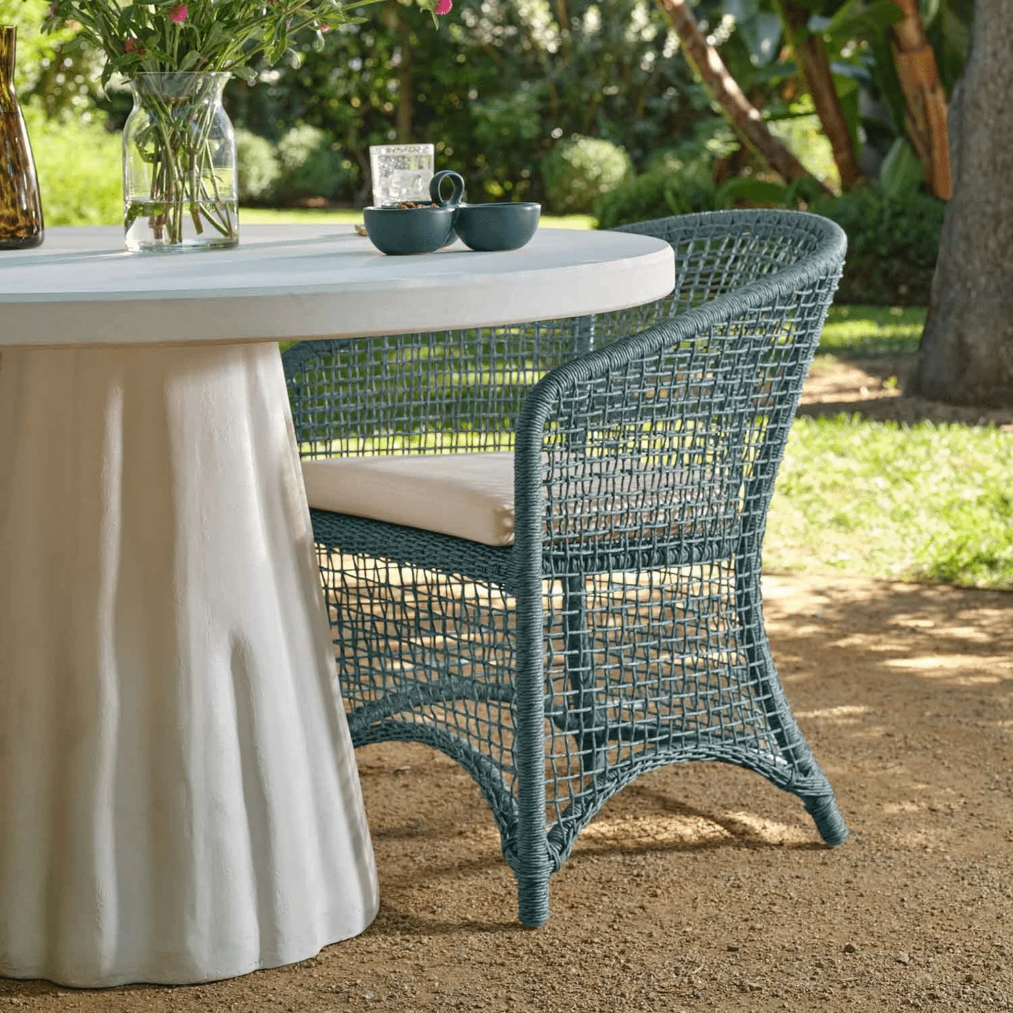 Modern White Reconstituted Stone Outdoor Dining Table