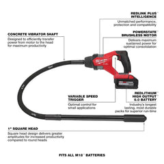 Milwaukee 2910-21 M18 FUEL 18V 4' Cordless Concrete Pencil Vibrator Kit