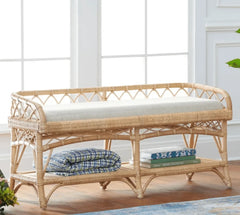 Natural Rattan Bench with Cream Cushion