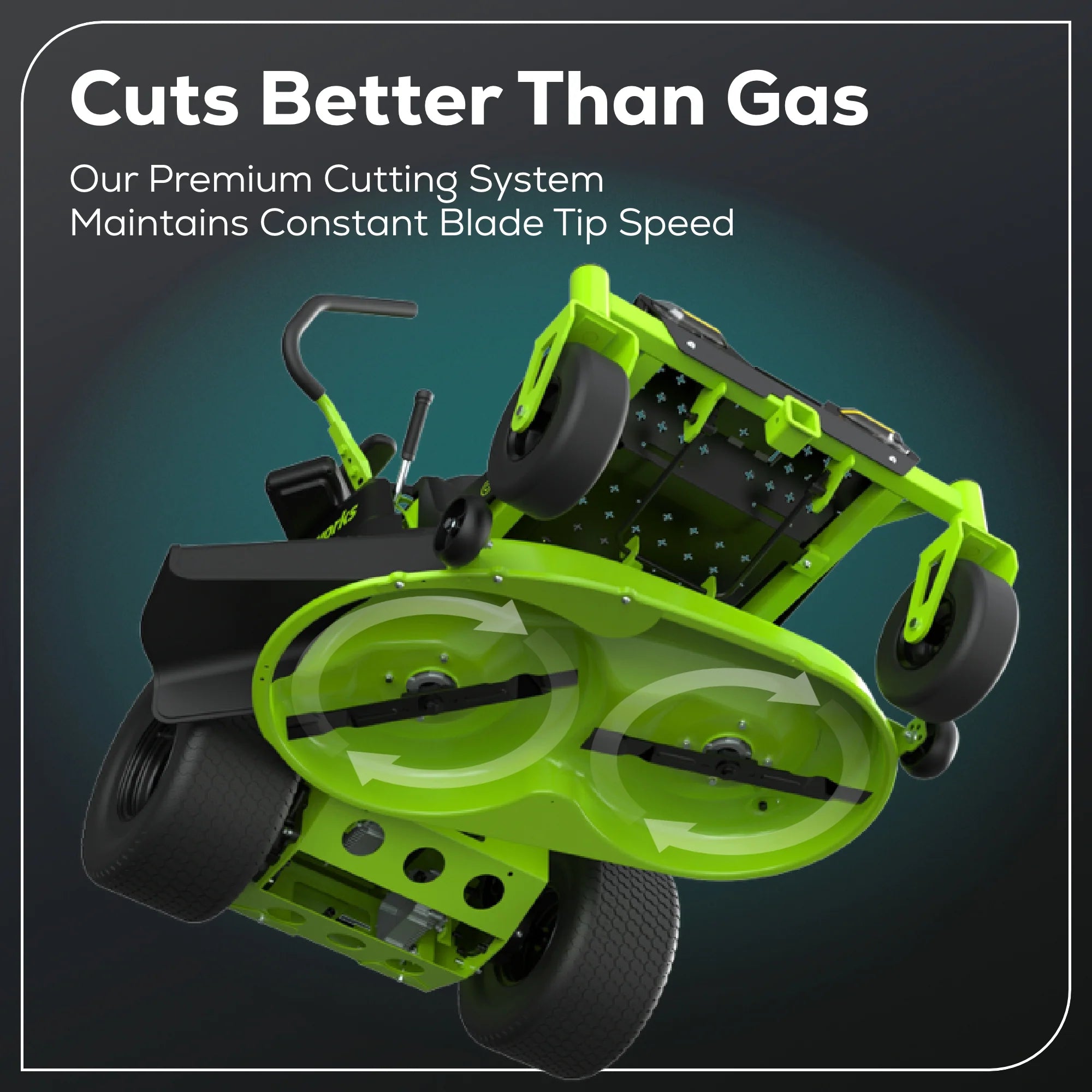 60V Cordless Zero Turn Riding Lawn Mower with Six Batteries and Turbo Chargers