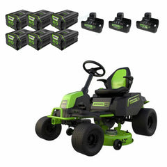 80V Cordless Riding Lawn Mower with Six Batteries and Dual-Port Turbo Chargers