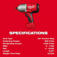 Milwaukee Pre-Sale 2666-20 M18 18V 1/2" High Torque Cordless Impact Wrench - Bare Tool