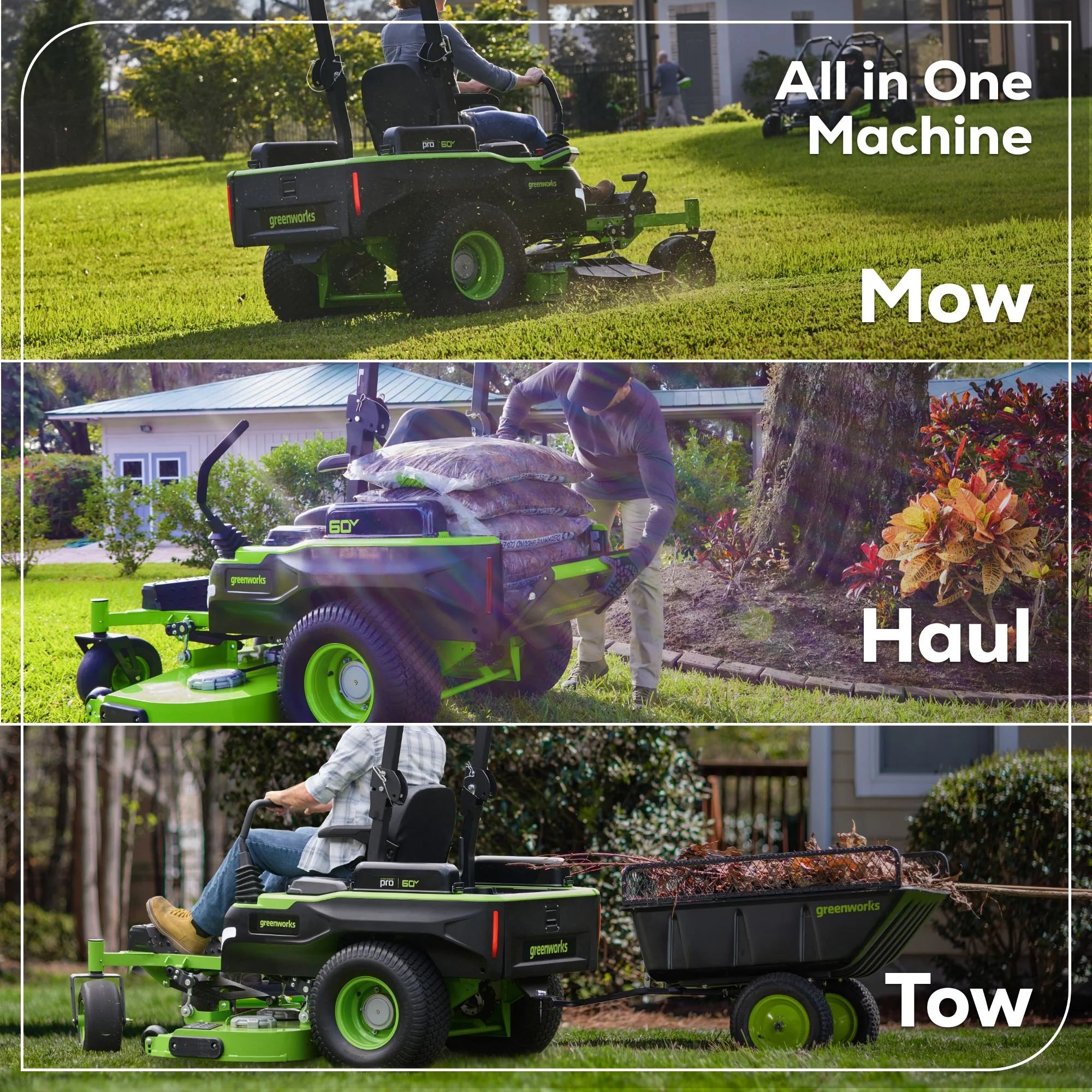 60V Electric Riding Lawn Mower with 6 Batteries and Wall Charger