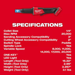 Milwaukee Pre-Sale 2984-20 M18 FUEL 18V Braking Die Grinder w/ Paddle Switch - Bare Tool