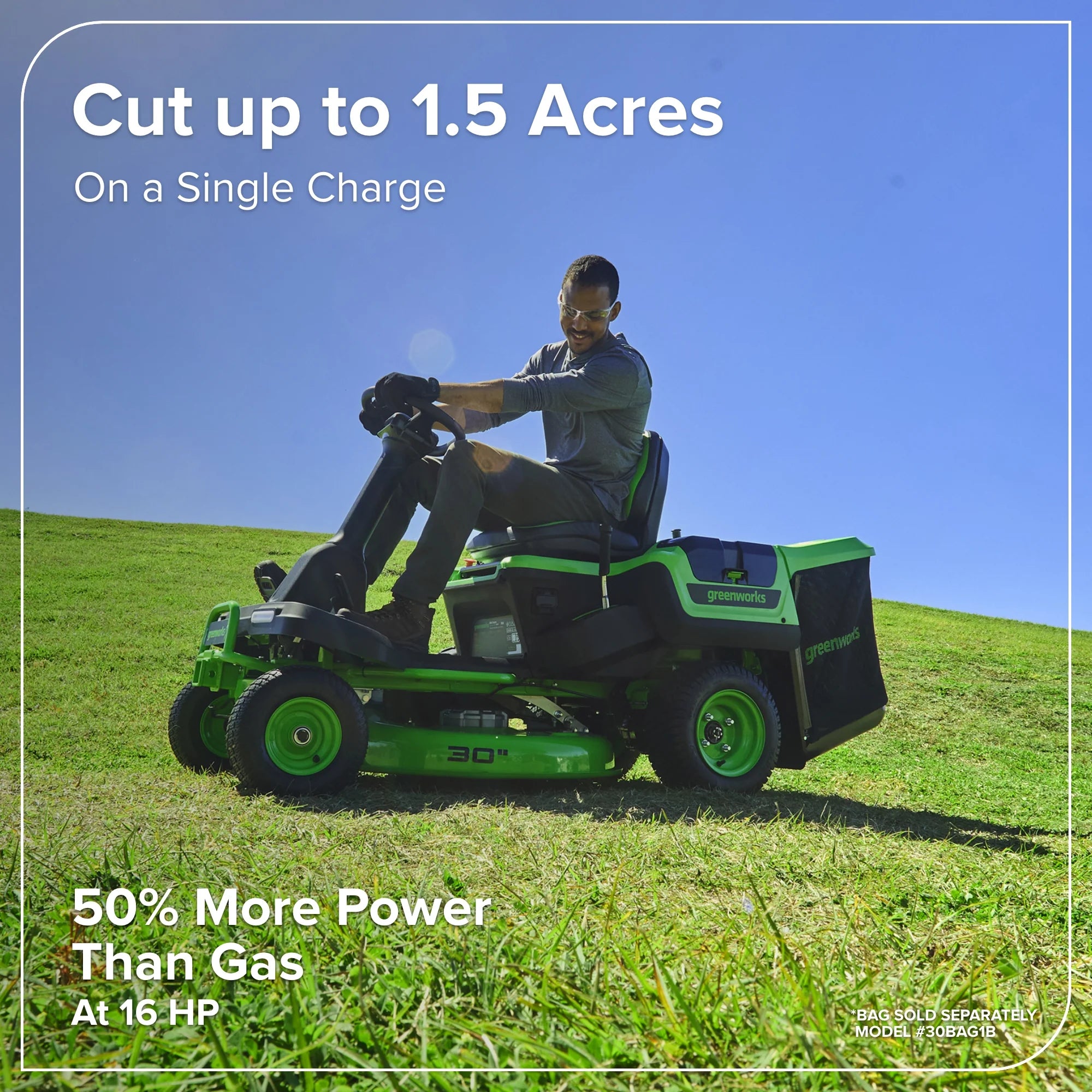 80V Compact Cordless Riding Lawn Mower with Four Batteries and Turbo Wall Charger