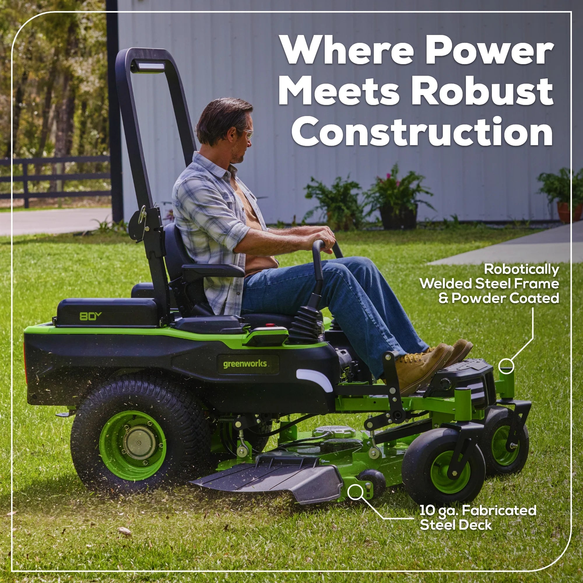 80V Cordless Electric Riding Lawn Mower with 6 Batteries and Wall Charger