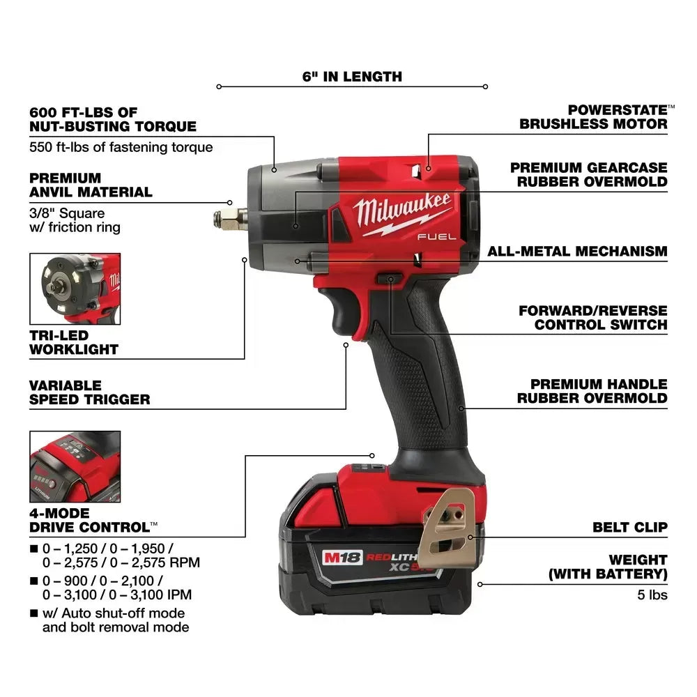 Milwaukee Pre-Sale 2960-22R M18 FUEL 18V 3/8" Mid-Torque Impact Wrench w/ Ring Kit