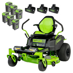 60V Cordless Zero Turn Riding Lawn Mower with Six Batteries and Turbo Chargers