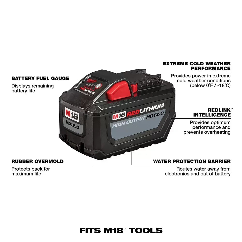 Milwaukee 48-11-1812 M18 FUEL 18V 12.0-Amp Lithium-Ion High Output Battery Pack