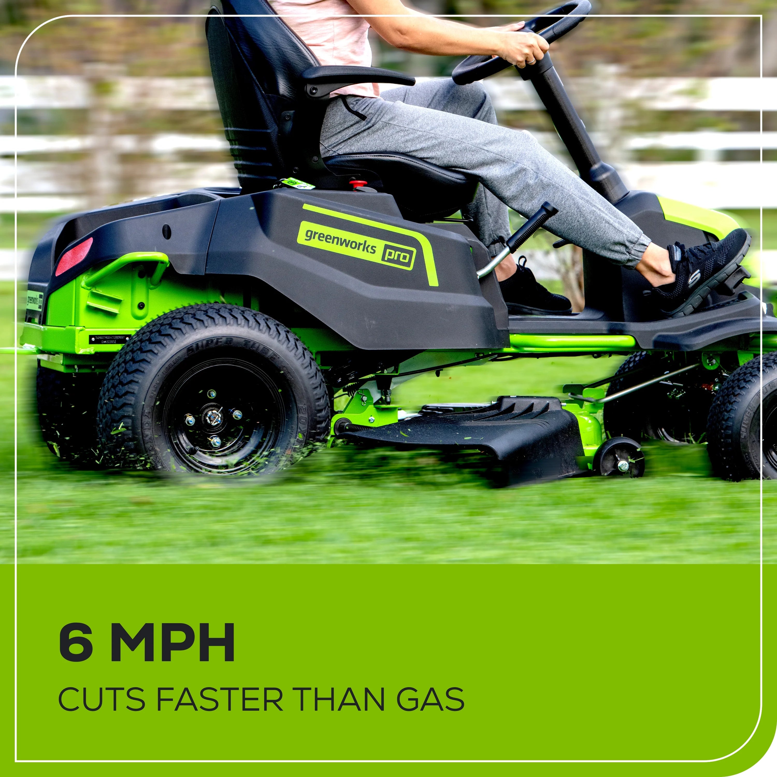60V Cordless Riding Lawn Mower with Six Batteries and Wall Charger