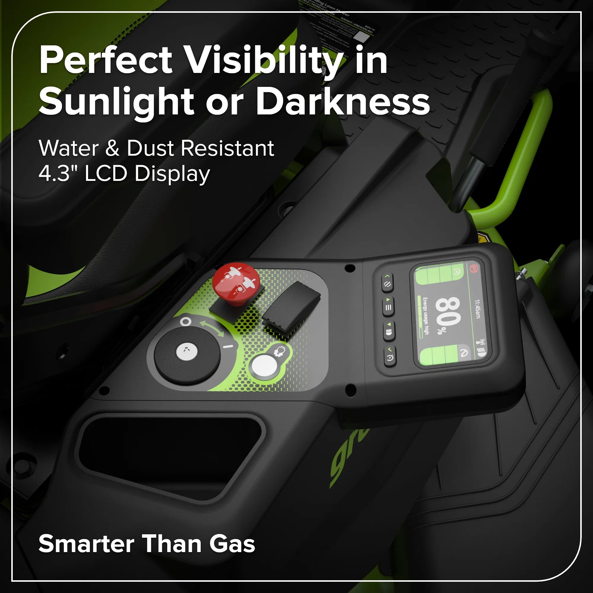60V Cordless Riding Lawn Mower with Four Batteries and Wall Charger