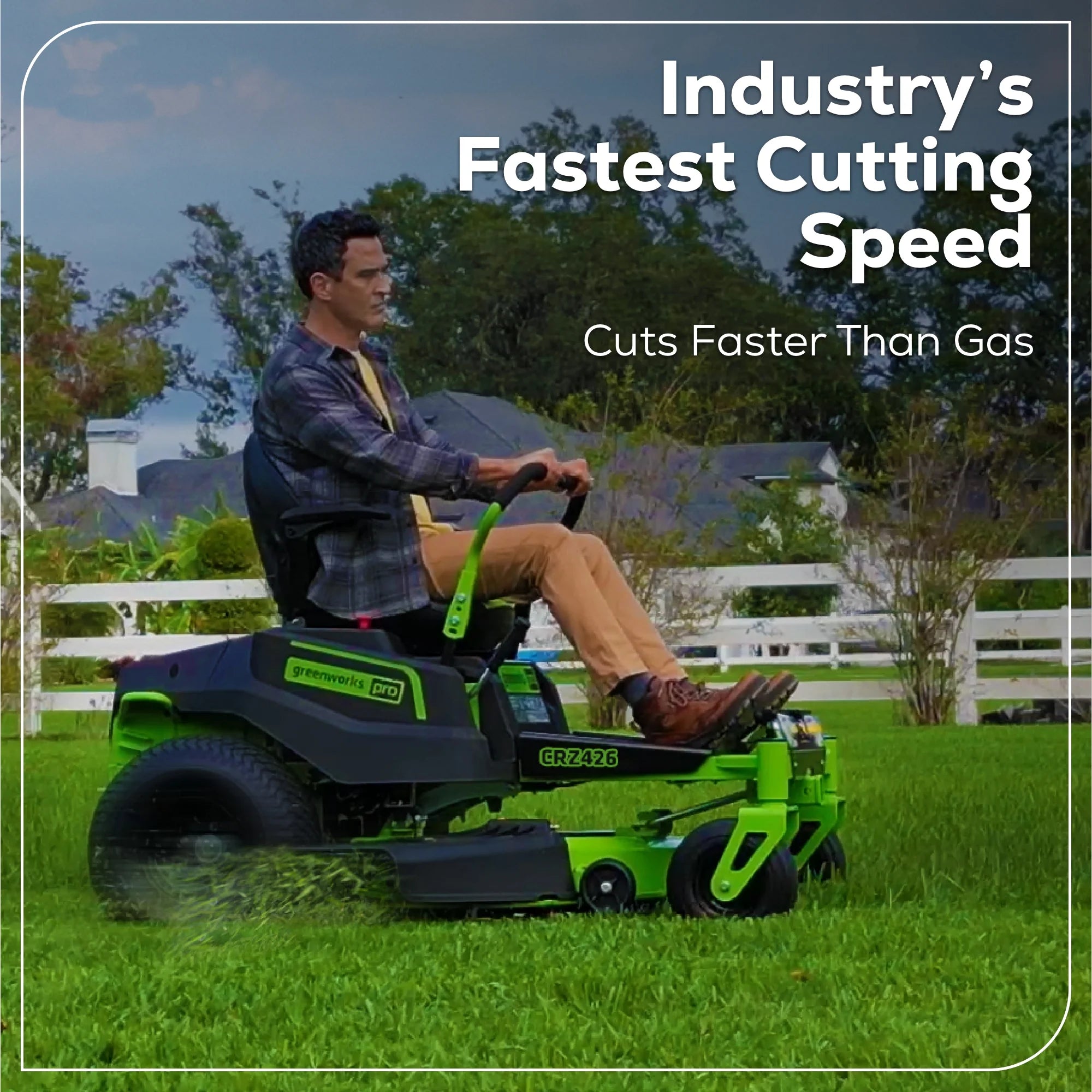 60V Cordless Zero Turn Riding Lawn Mower with Six Batteries and Turbo Chargers