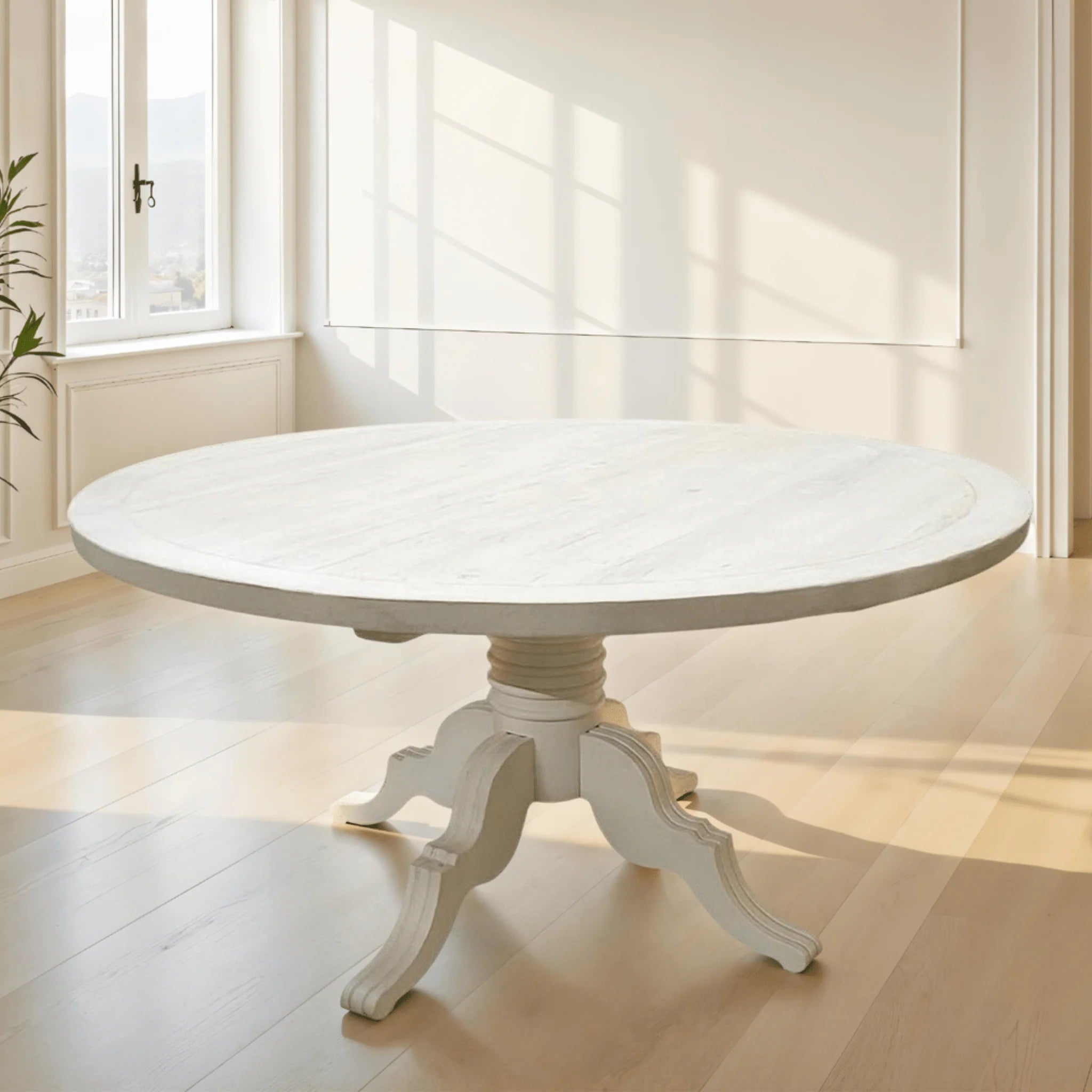 Santa Rosa Whitewash Round Reclaimed Wood Dining Table