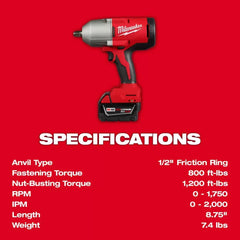 Milwaukee Pre-Sale 2666-21B M18 18V 1/2" Brushless Cordless High Torque Impact Wrench Kit