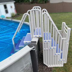 Confer Above Ground Pool Steps with Blue Safety Closure, Warm Gray Pool Entry Ladder System