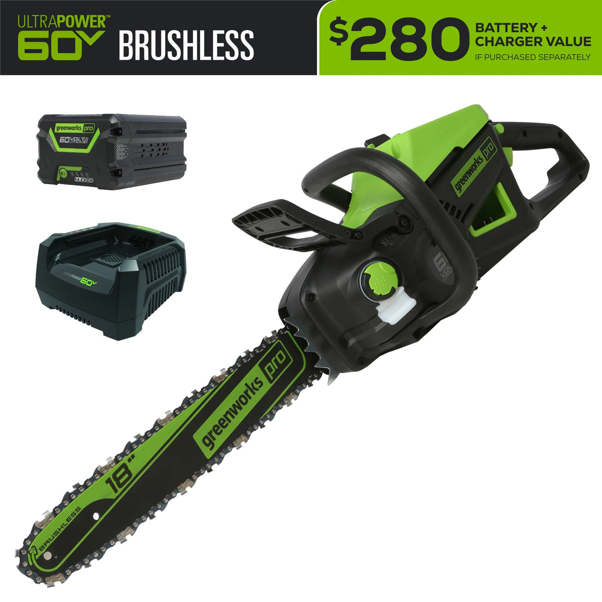 60V Cordless Chainsaw 18-Inch with 4.0Ah Battery and Charger