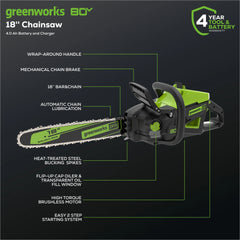 80V Cordless Electric Chainsaw 18-Inch