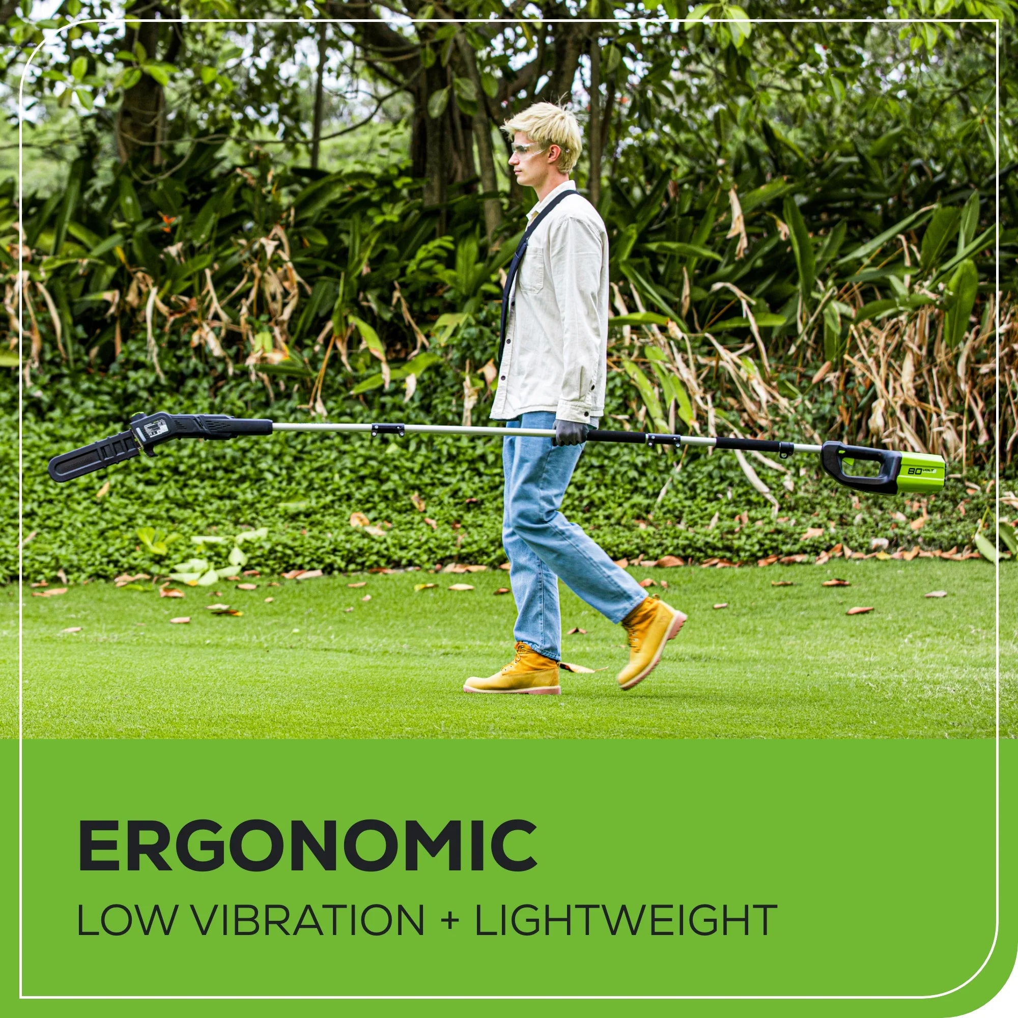 80V Cordless Pole Saw 10-Inch with 14-Foot Reach, 2.0Ah Battery and Charger