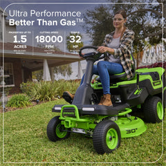 80V Compact Cordless Riding Lawn Mower with Four Batteries and Turbo Wall Charger