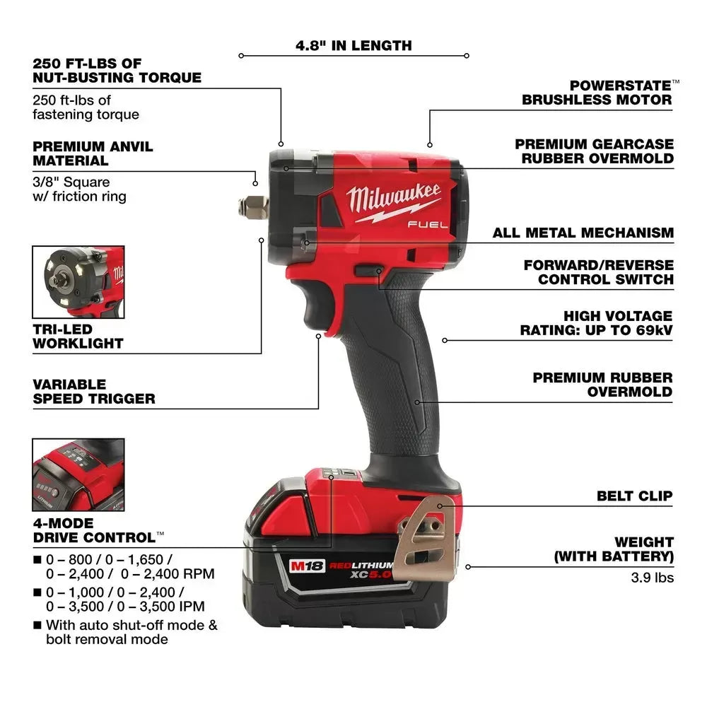 Milwaukee Pre-Sale 2854-22R M18 FUEL 18V 3/8" Compact Impact Wrench w/ Friction Ring Kit
