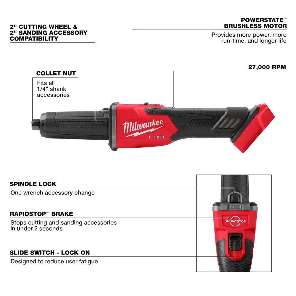 Milwaukee Pre-Sale 2939-20 M18 FUEL 18V Braking Die Grinder w/ Slide Switch - Bare Tool