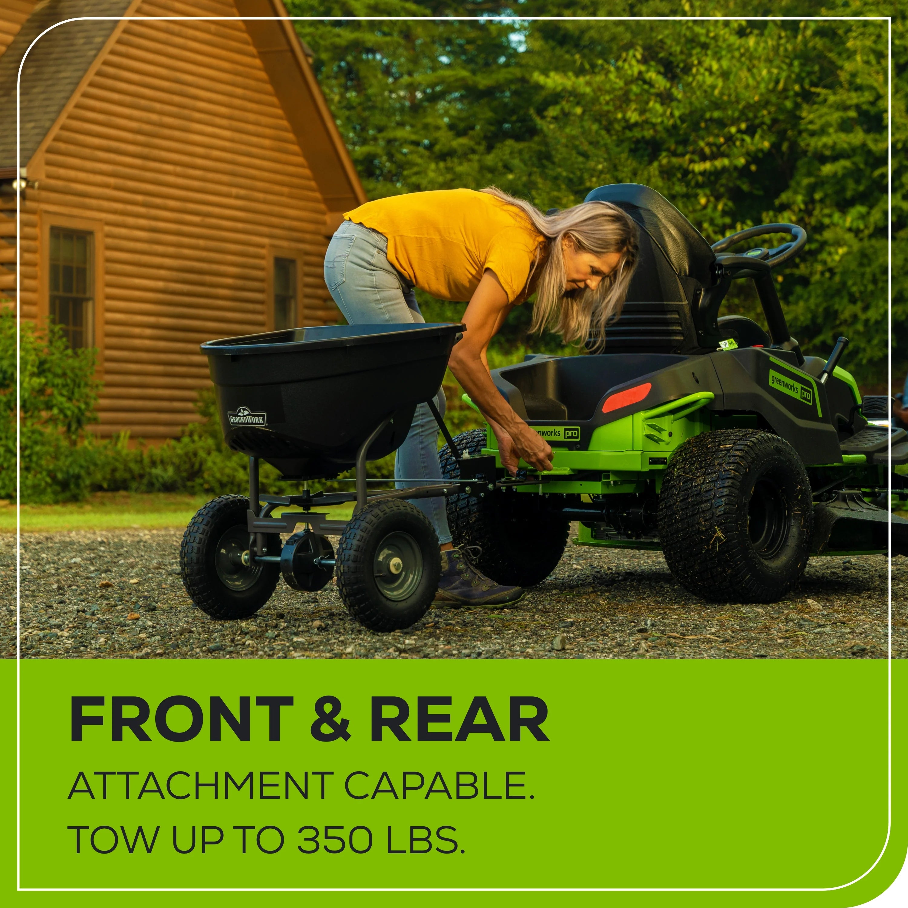 60V Cordless Riding Lawn Mower with Six Batteries and Wall Charger